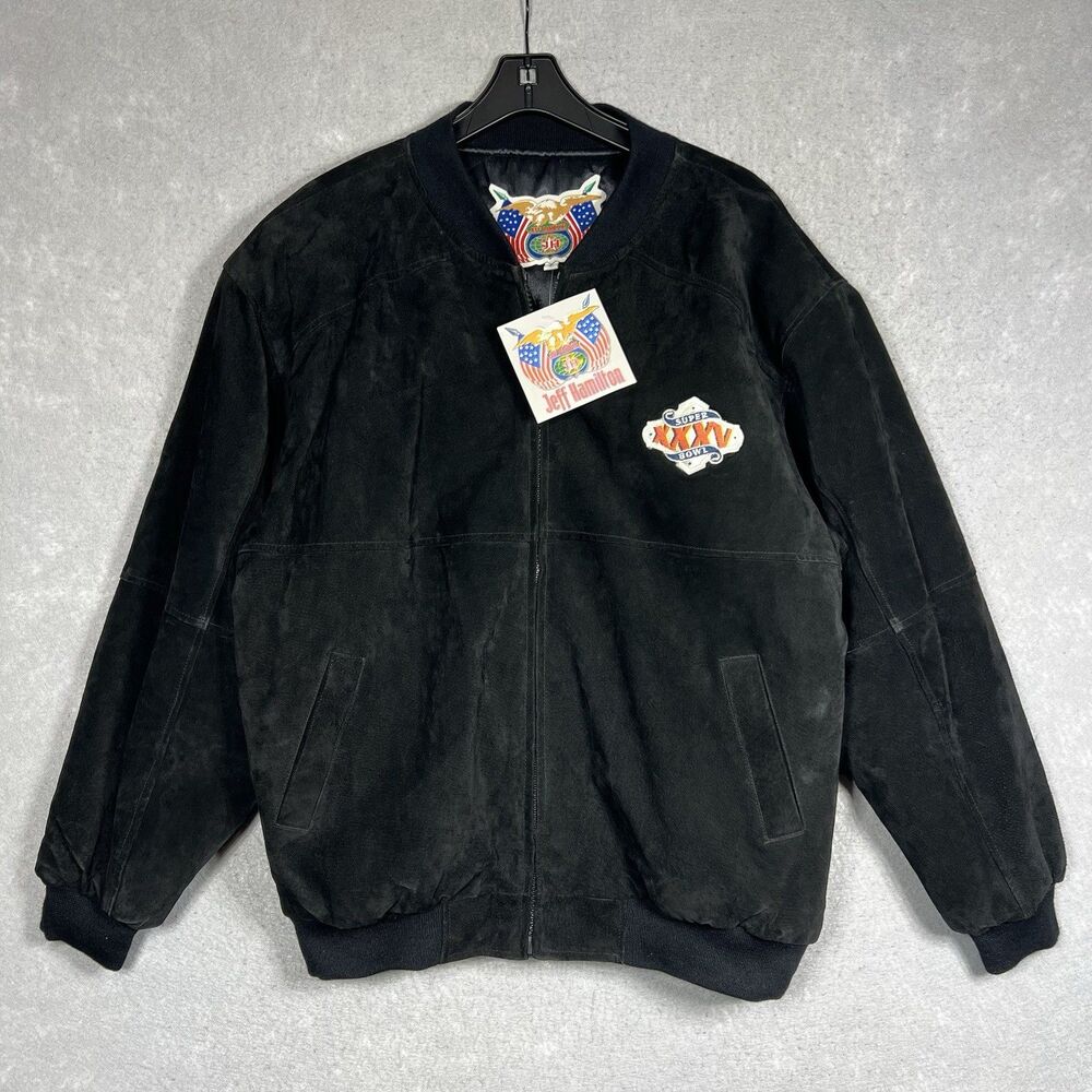 Jeff Hamilton Suede Leather Superbowl Jacket XXXV 2001 Tampa Florida Mens Large